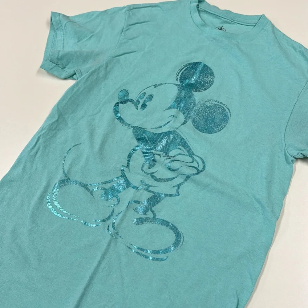 Disney Parka Teal Sparkly Mickey Mouse T-Shirt - Picture 1 of 3